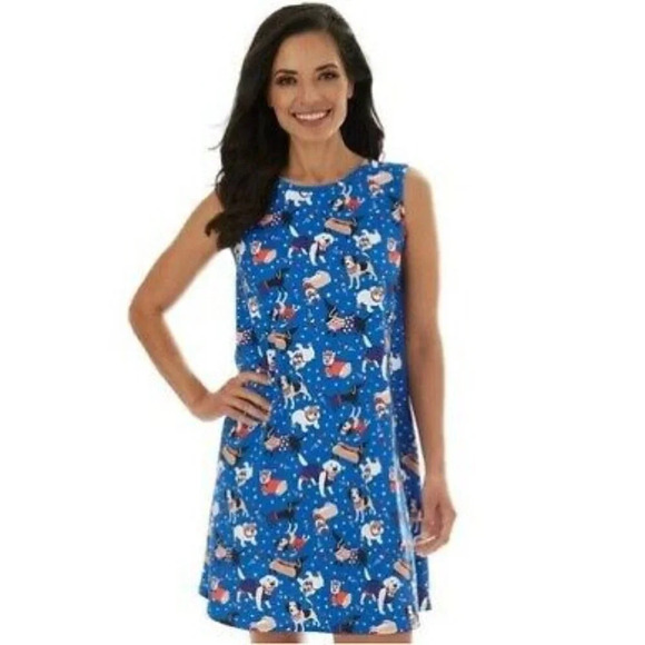 NWT Dress Works Blue Americana Dog Print Sleeveless Swing Dress in Size XXL - Picture 1 of 10